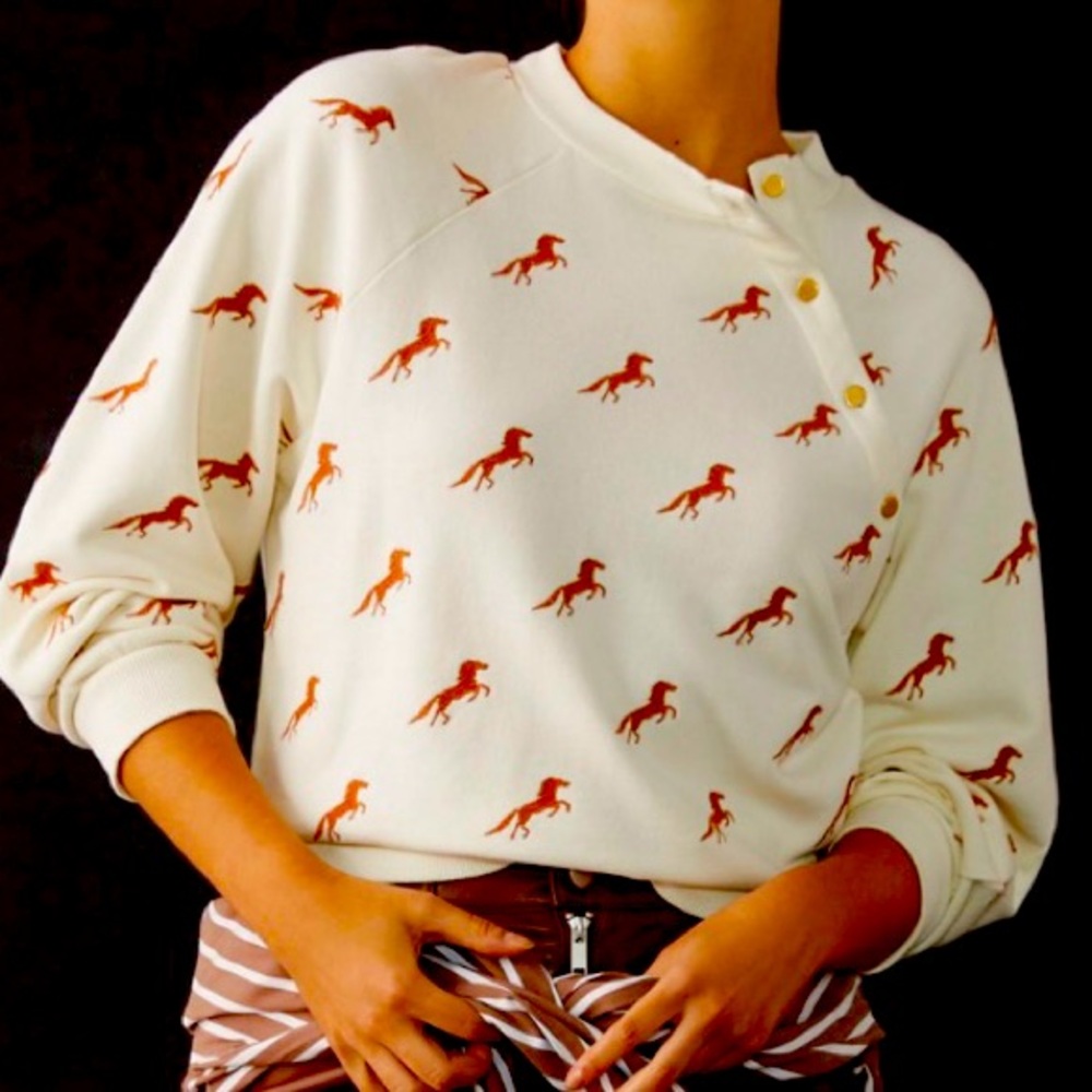 Anthropologie Maeve S Button Front Horse Print Sweatshirt